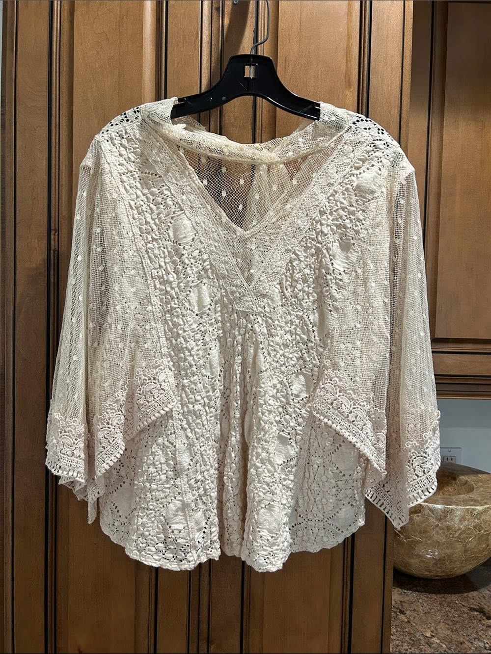 Free People Cream Crochet Lace V-Neck Boho Blouse